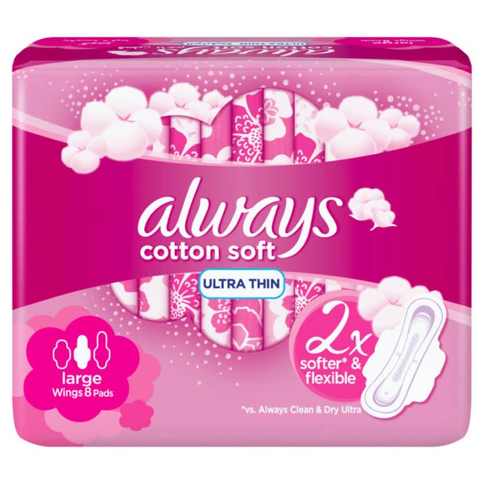 Always Cotton Soft Ultra Thin Large Sanitary Pads 8 Pcs