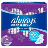 Always Clean& Dry Sanitary Pads With Wings Large 30's